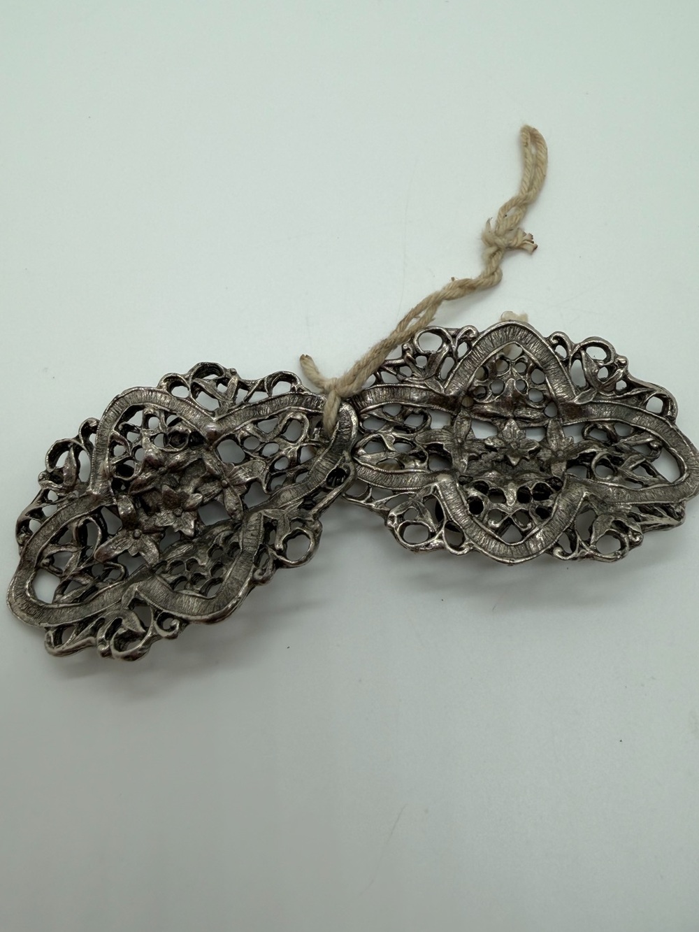 Vintage silver tone molded floral shoe clips